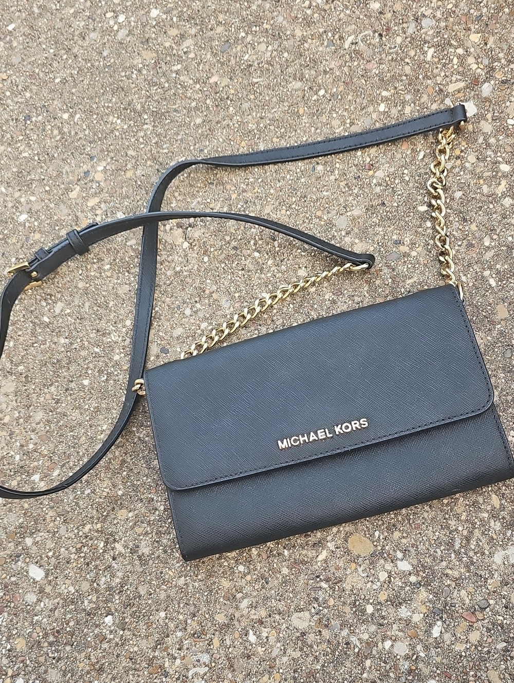 Michael Kors Black Crossbody Wallet with Gold Chain